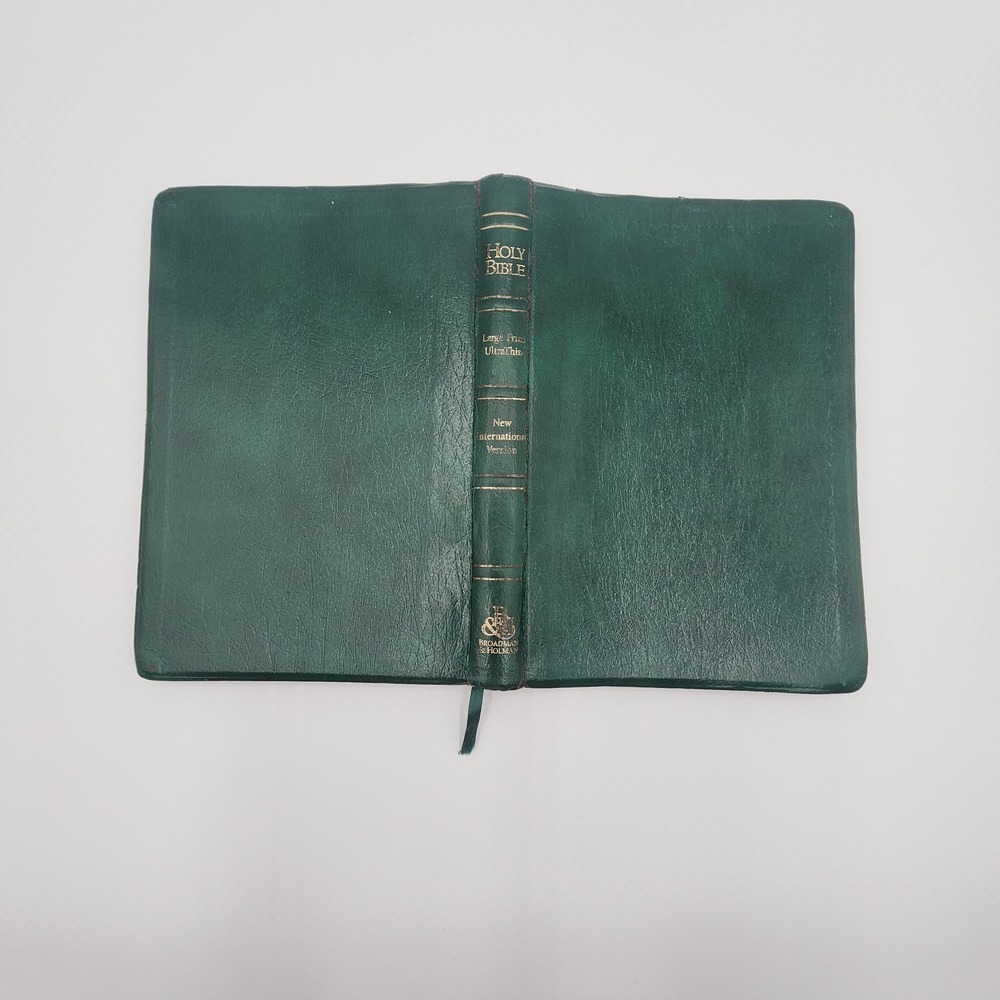 Vintage NIV Holy Bible Ultrathin Large Print Reference Genuine Leather Green 96